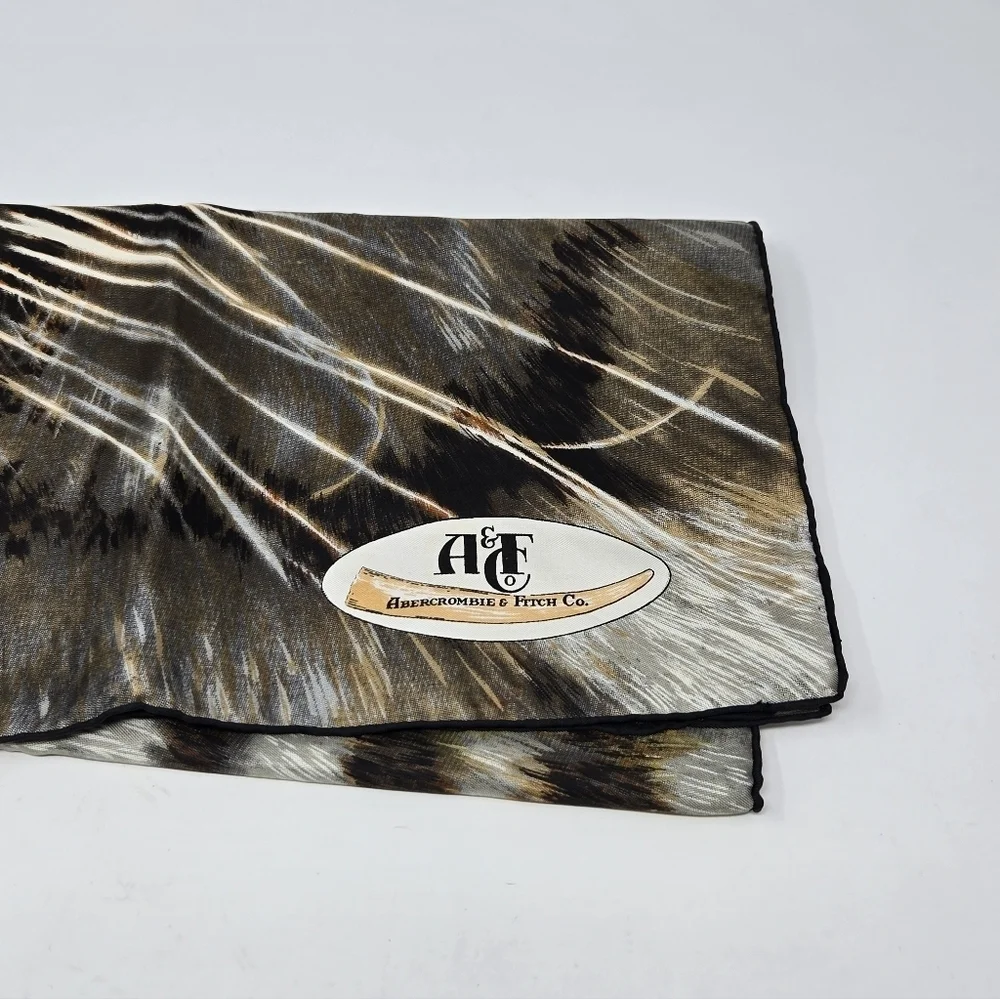 VINTAGE ABERCROMBIE & FITCH LARGE SQUARE SCARF TIGER GRAPHIC TAN BROWN WOMEN OS